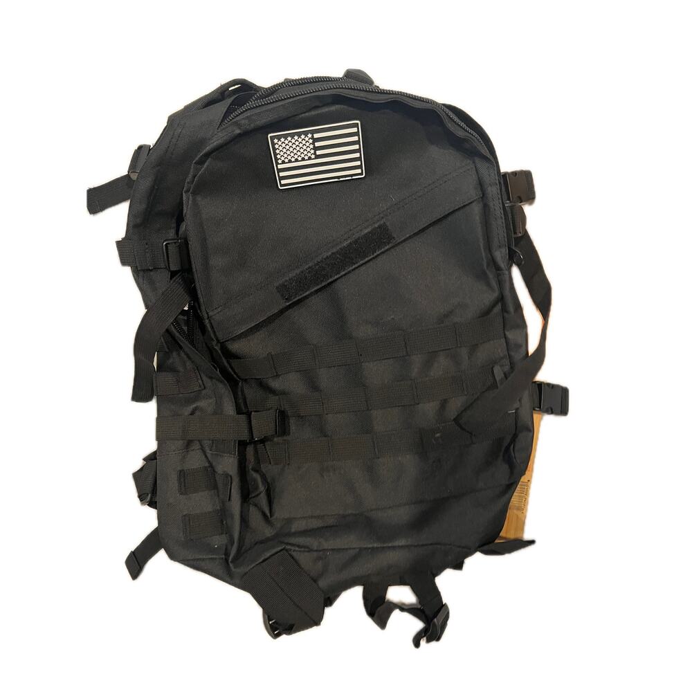 Generic Black Tactical Backpack W USA Flag Patch